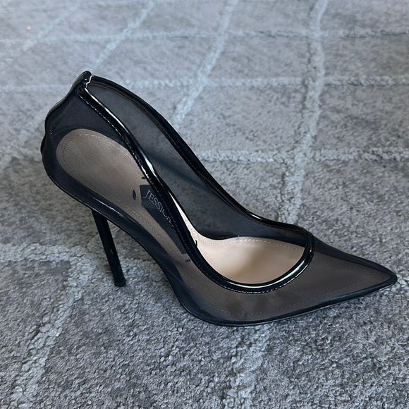 Shoes - Jessica Rich Mesh Black Pointed Toe Heel Pumps